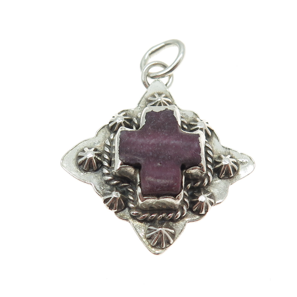 Old Pawn 925 Sterling Silver Vintage Southwestern Sugilite Star & Cross Pendant