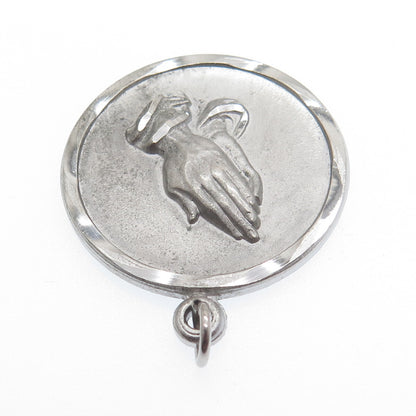 CHAPEL 925 Sterling Silver Antique Art Deco Prayer Hands Religious Charm Pendant