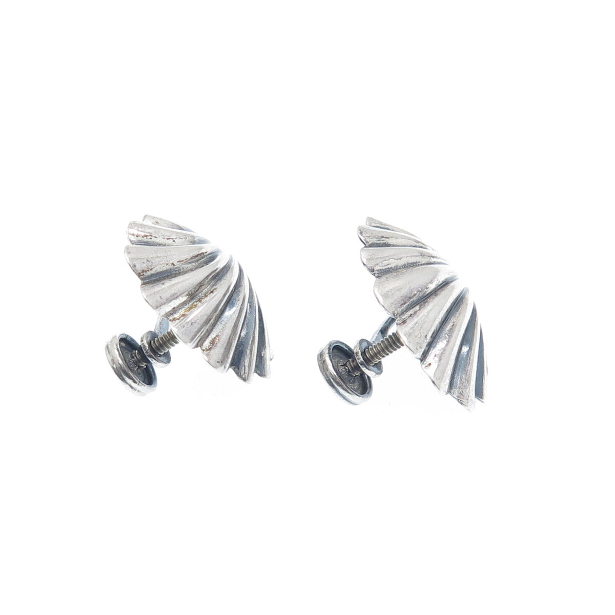 DANECRAFT Sterling Silver Antique Art Deco Seashell Oxidized Screw Back Earrings