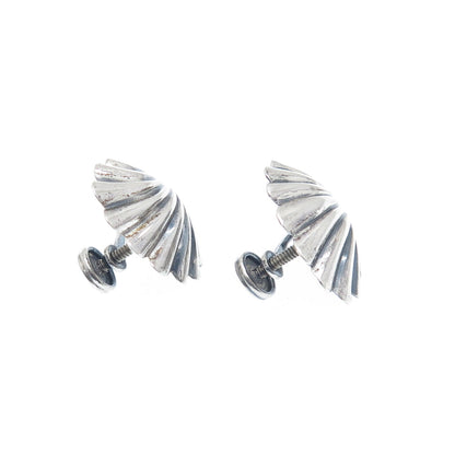 DANECRAFT Sterling Silver Antique Art Deco Seashell Oxidized Screw Back Earrings