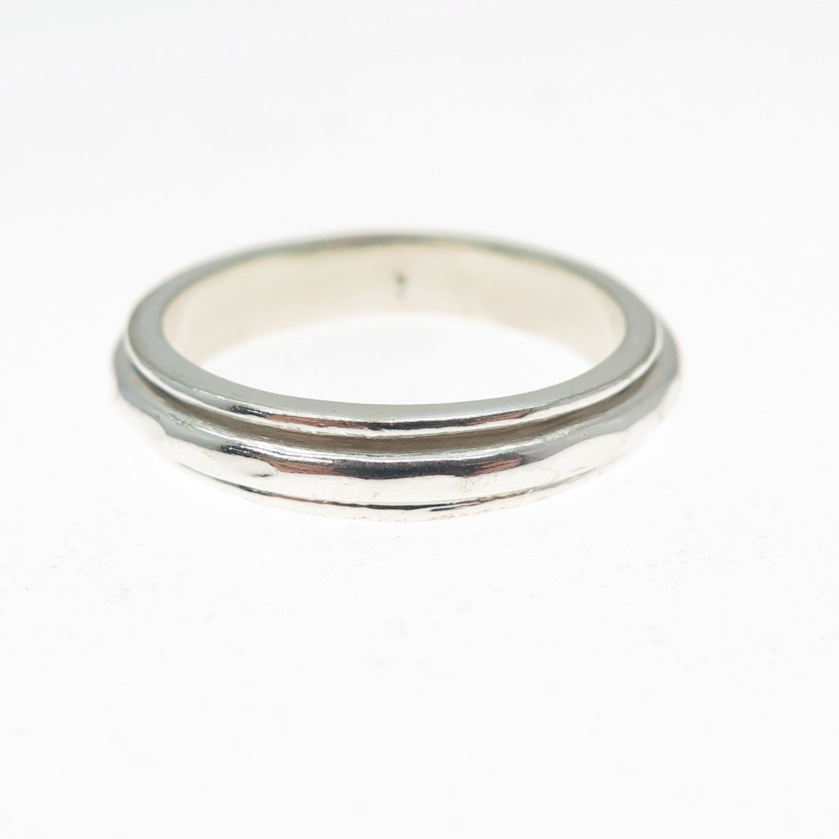 925 Sterling Silver Vintage Hammered Rotating Band Ring Size 7