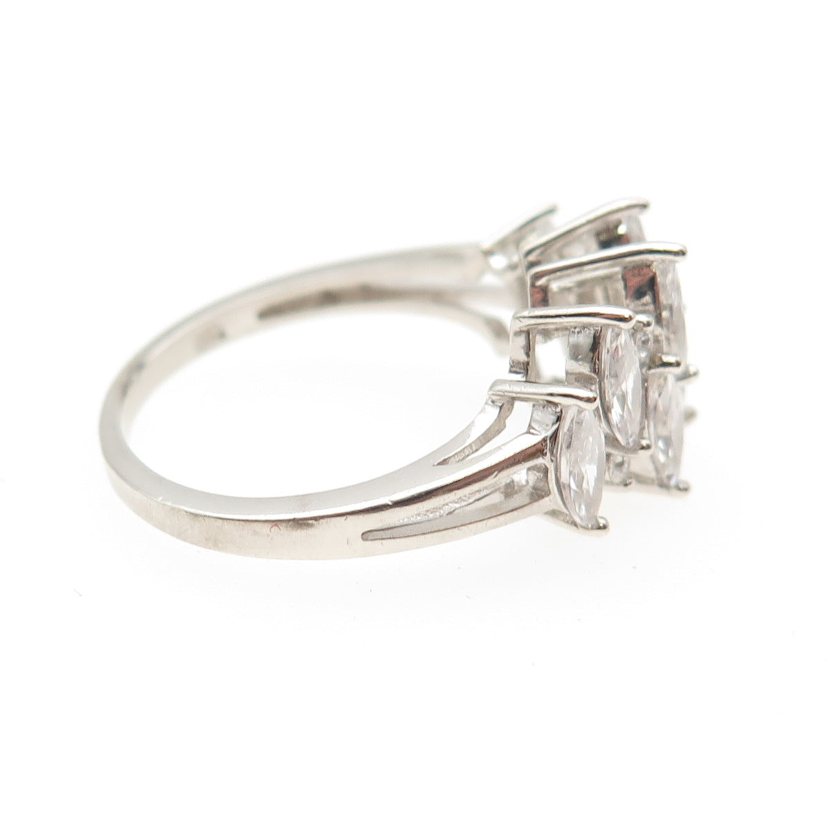 925 Sterling Silver Marquise & Round-Cut C Z Ring Size 8