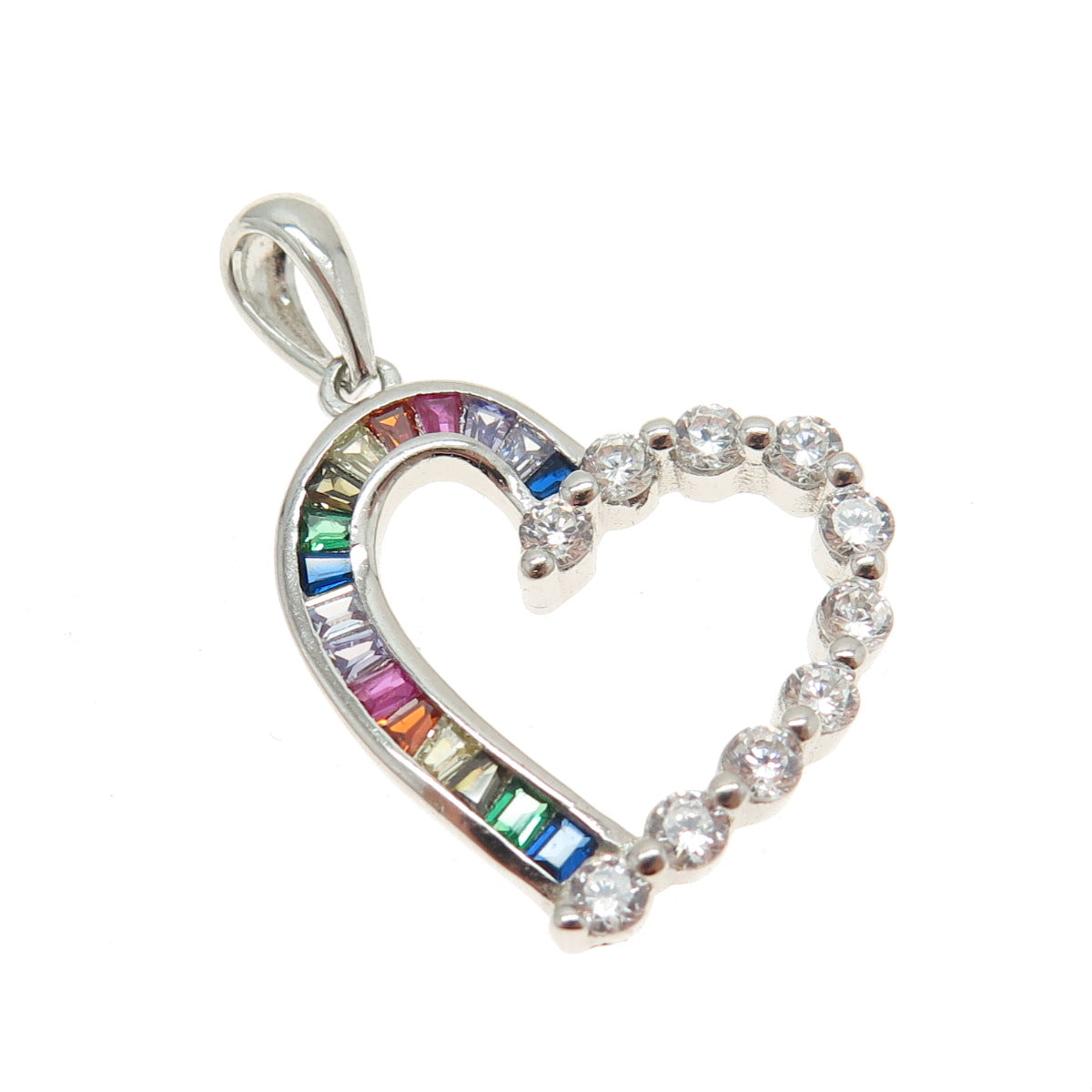 925 Sterling Silver Multi-Color C Z Open Heart Pendant