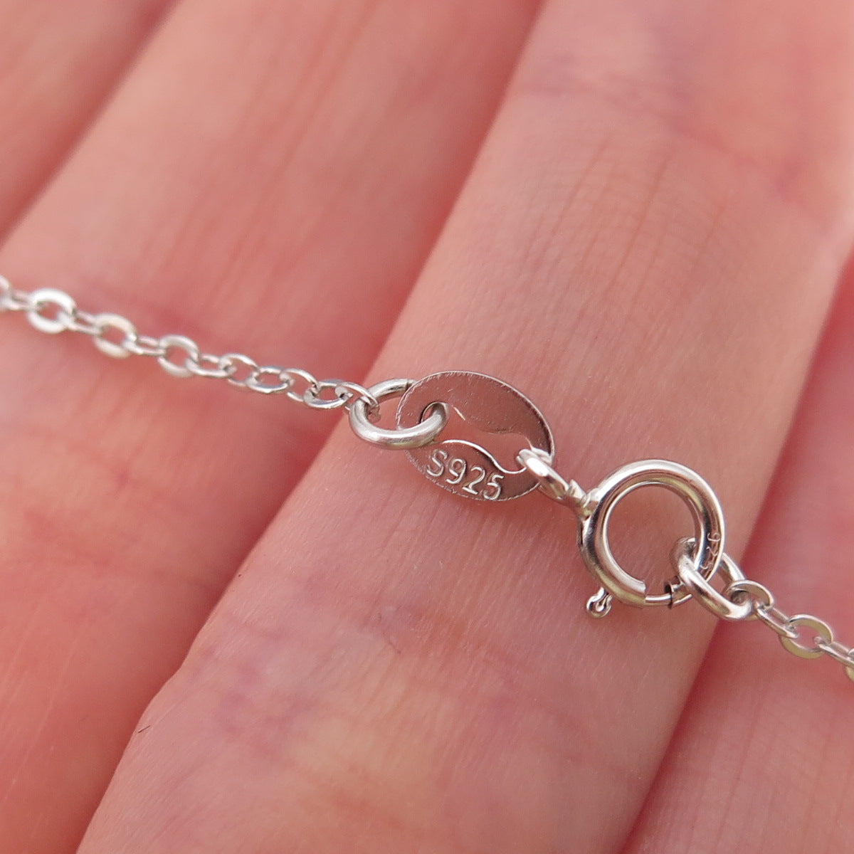 925 Sterling Silver Real Amber Floral Scroll Cable Chain Necklace 18"