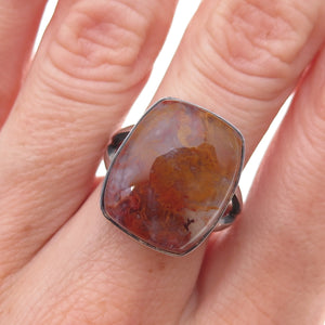 925 Sterling Silver Vintage Real Agate Modernist Oxidized Ring Size 6.5