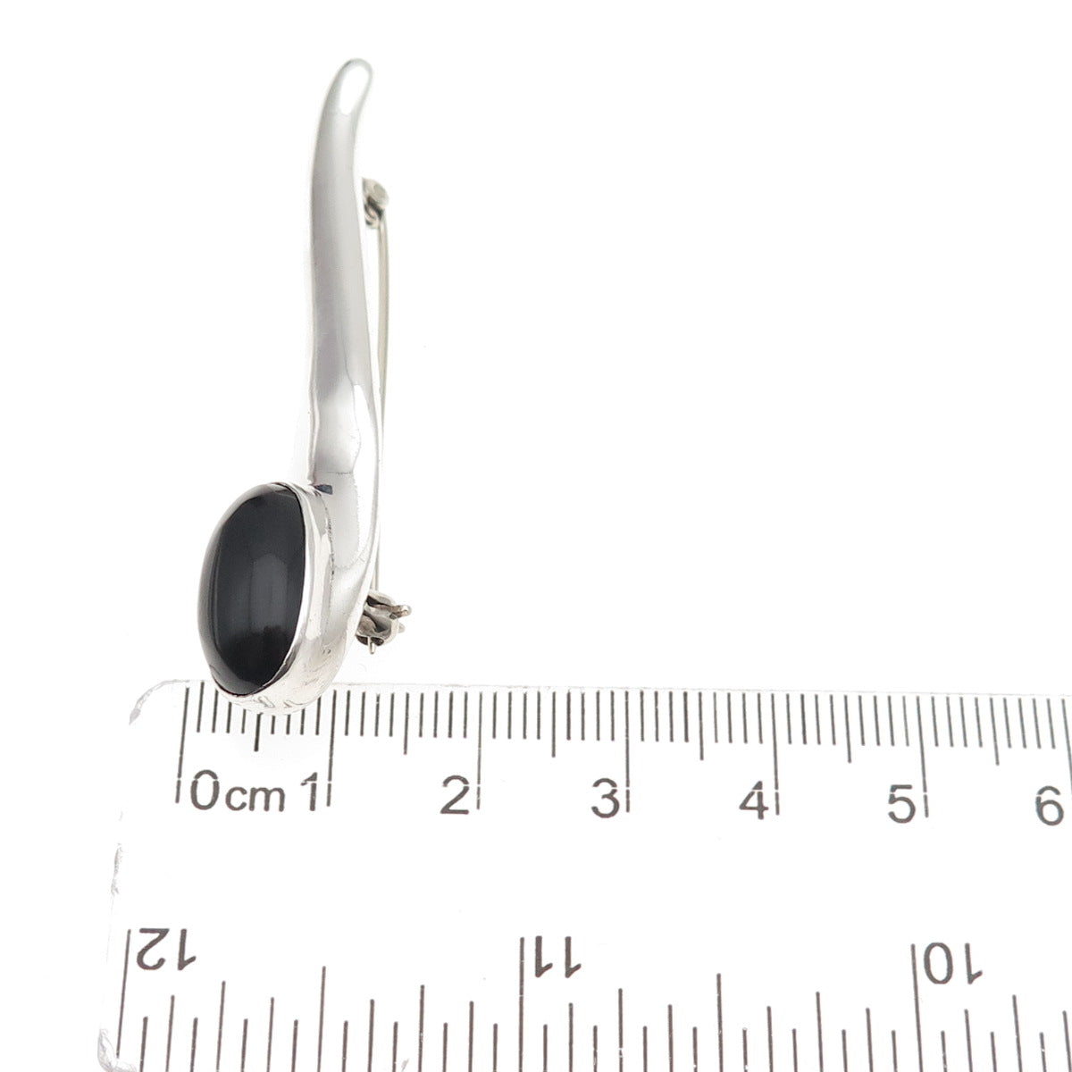 925 Sterling Silver Vintage Mexico Real Black Onyx Modernist Pin Brooch