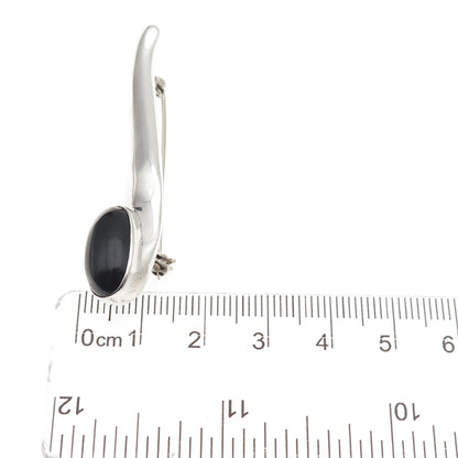 925 Sterling Silver Vintage Mexico Real Black Onyx Modernist Pin Brooch