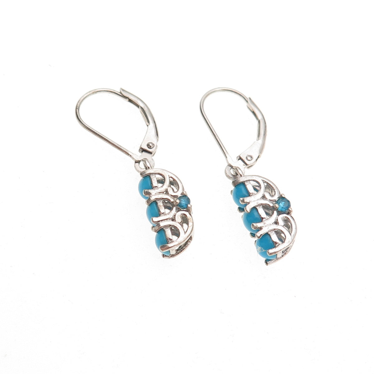 Chuck Clemency 925 Sterling Silver Real Turquoise & Apatite Dangle Earrings