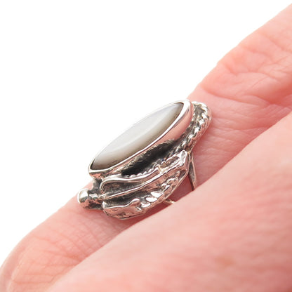 Old Pawn Sterling Silver Vintage Southwestern MOP Feather Tribal Ring Size 4.25