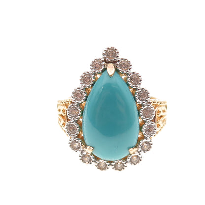 925 Sterling Gold Plated Real Sleeping Beauty Turquoise & Topaz Ring Size 8.25