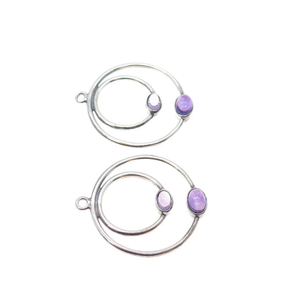 PANDORA 925 Sterling Silver Real Amethyst Double Circle Jacket Earrings