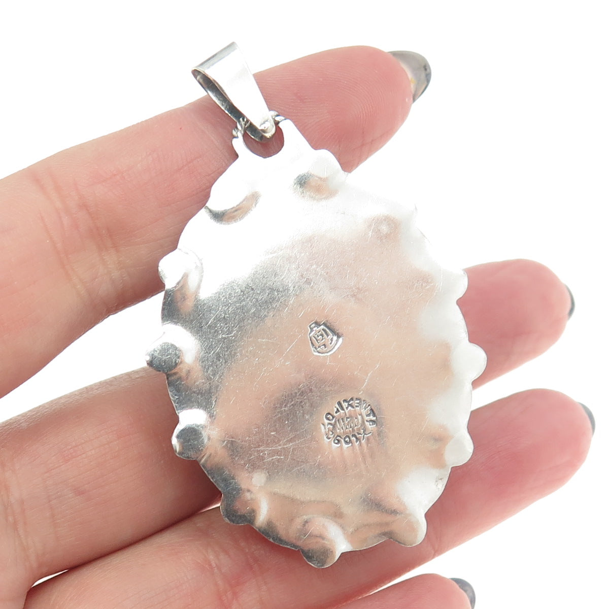 925 Sterling Silver Vintage Mexico Real Jasper Floral Heart Locket Pendant