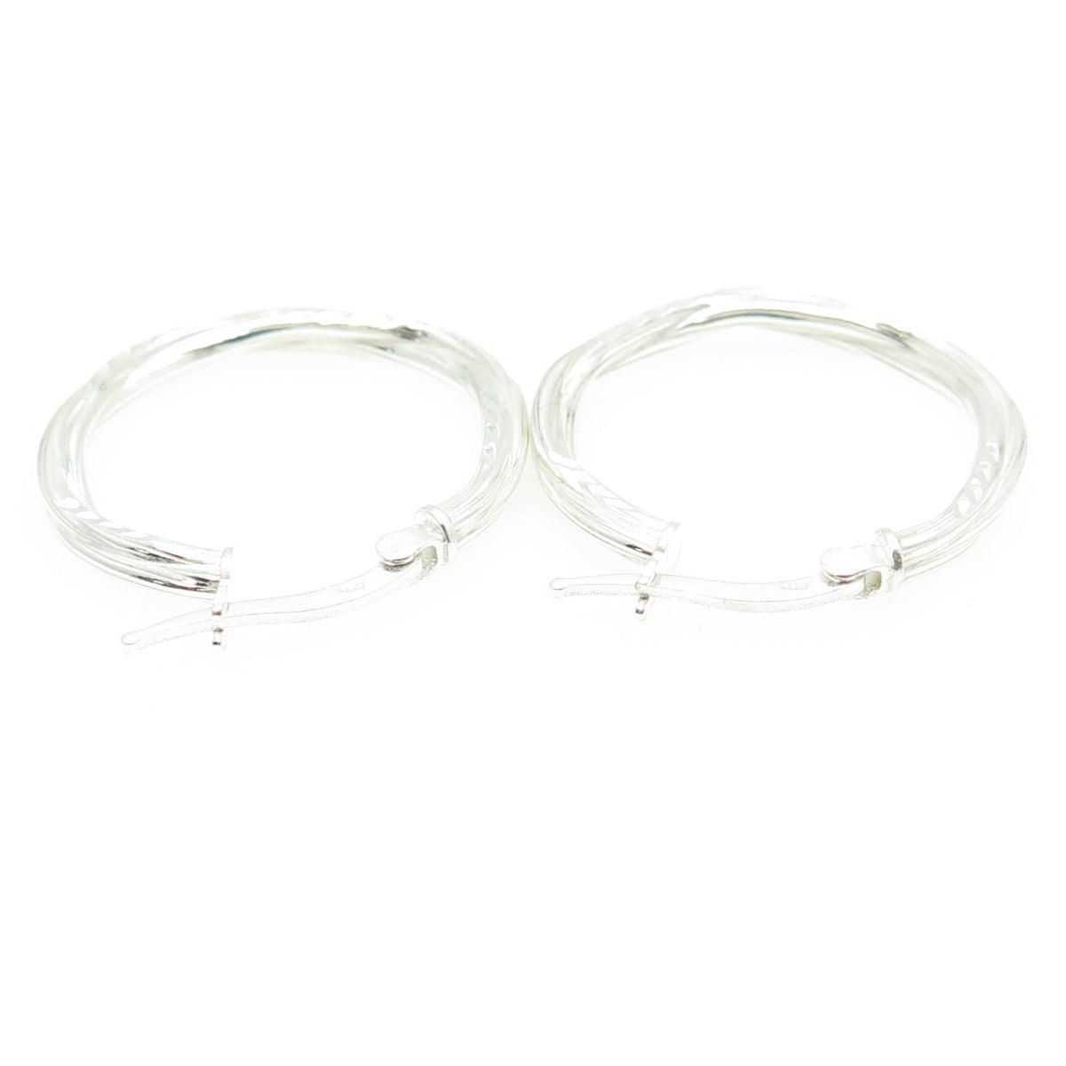 HAN 925 Sterling Silver Ribbed Textured Hoop Earrings