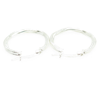 HAN 925 Sterling Silver Ribbed Textured Hoop Earrings