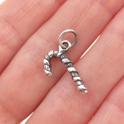 925 Sterling Silver Vintage Candy Cane Festive Christmas Mini Charm Pendant