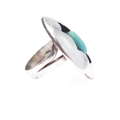 Old Pawn Sterling Silver Vintage Southwestern Turquoise Shadow Box Ring Size 6