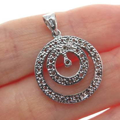 925 Sterling Silver Vintage Rhinestone Double Circle of Life Charm Pendant