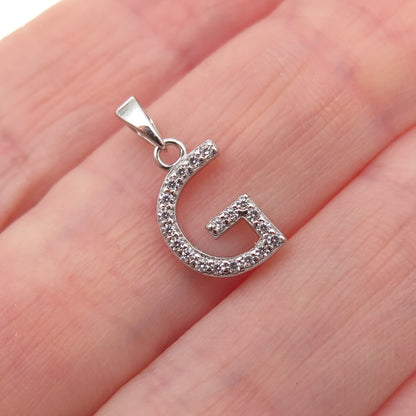 925 Sterling Silver Round-Cut C Z Letter G Initial Mini Charm Pendant