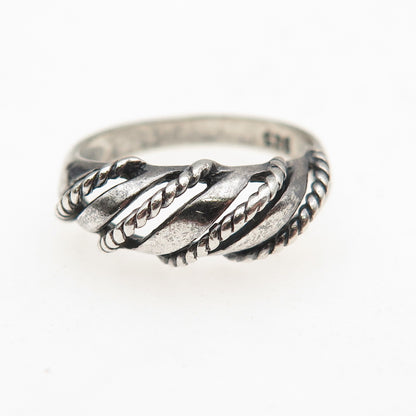 925 Sterling Silver Vintage Modernist Ribbed Oxidized Ring Size 6