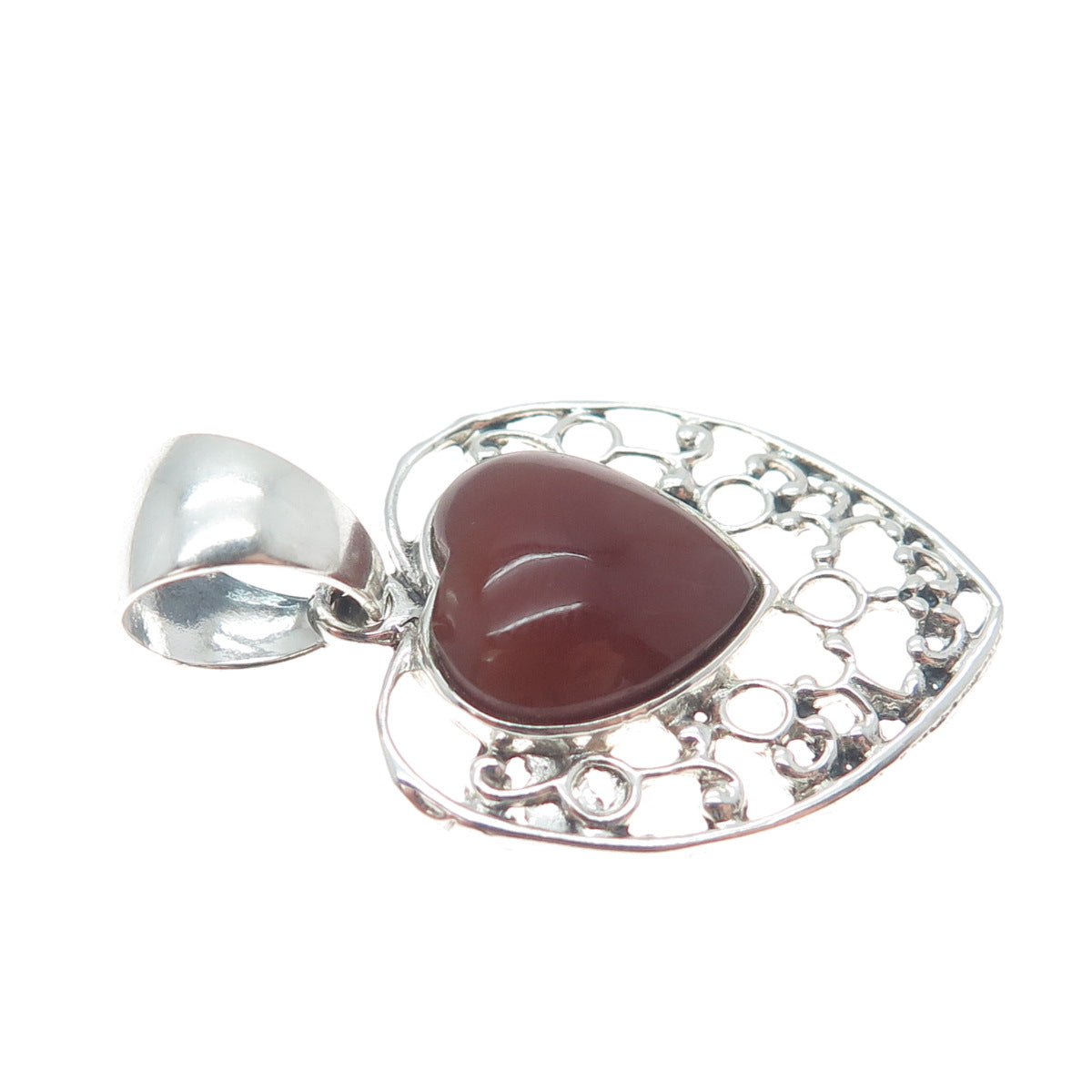 950 Silver Vintage Real Agate Ornate Heart Charm Pendant