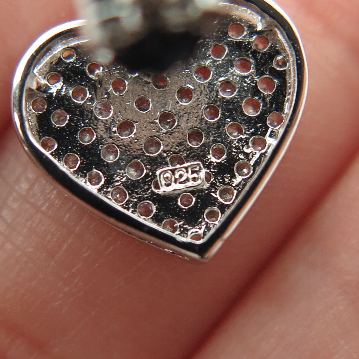 925 Sterling Silver Round-Cut C Z Heart Stud Earrings