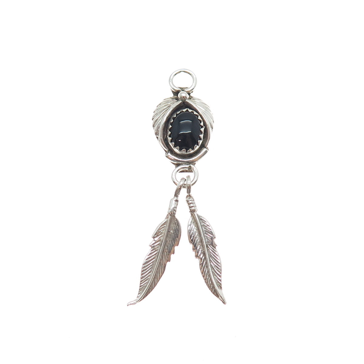 Benjamin James Navajo Old Pawn 925 Sterling Vintage Black Onyx Feather Pendant