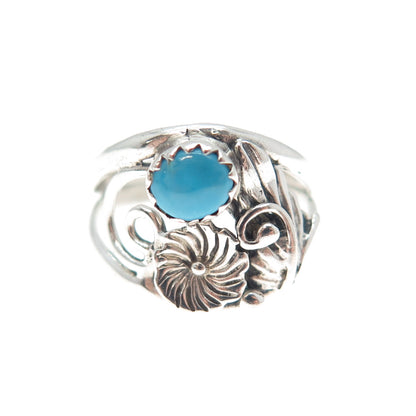 First American Traders Gallup Old Pawn Sterling Turquoise Flower Ring Size 6.25