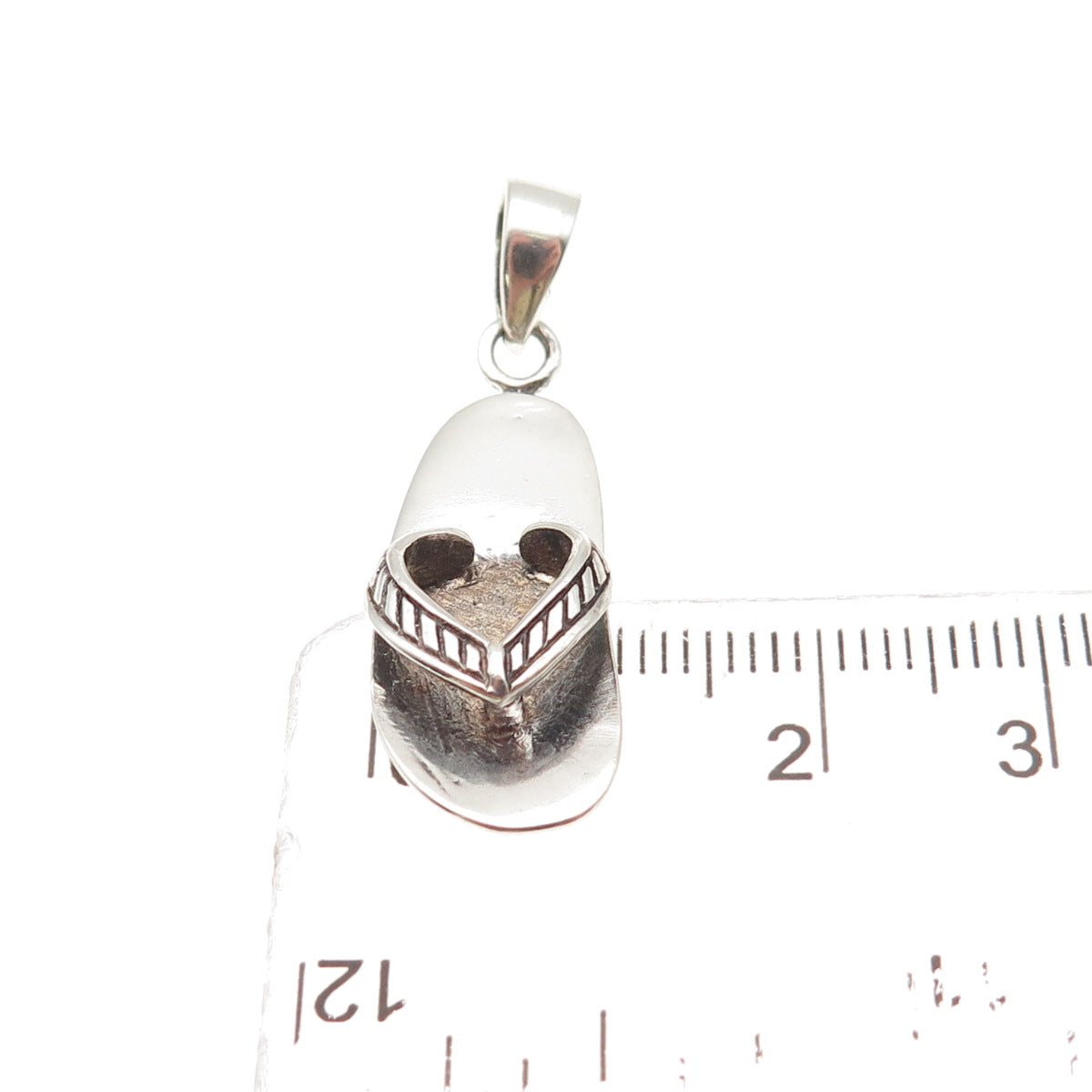 925 Sterling Silver Vintage Flip Flop Oxidized 3D Charm Pendant