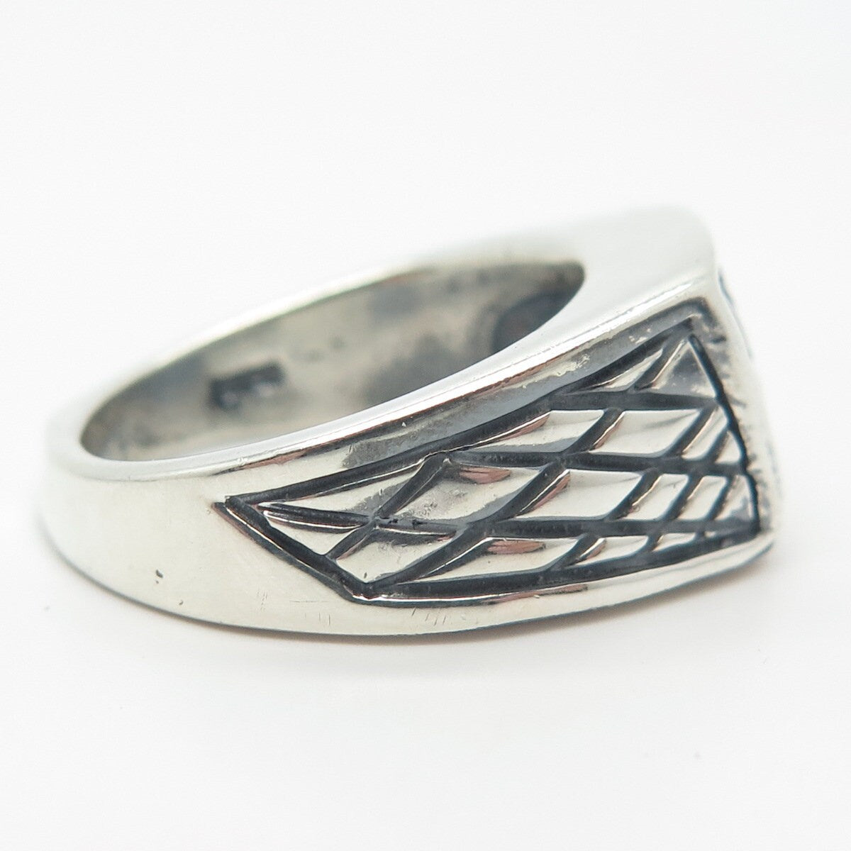 925 Sterling Silver Vintage Etched Striped Ring Size 7.75