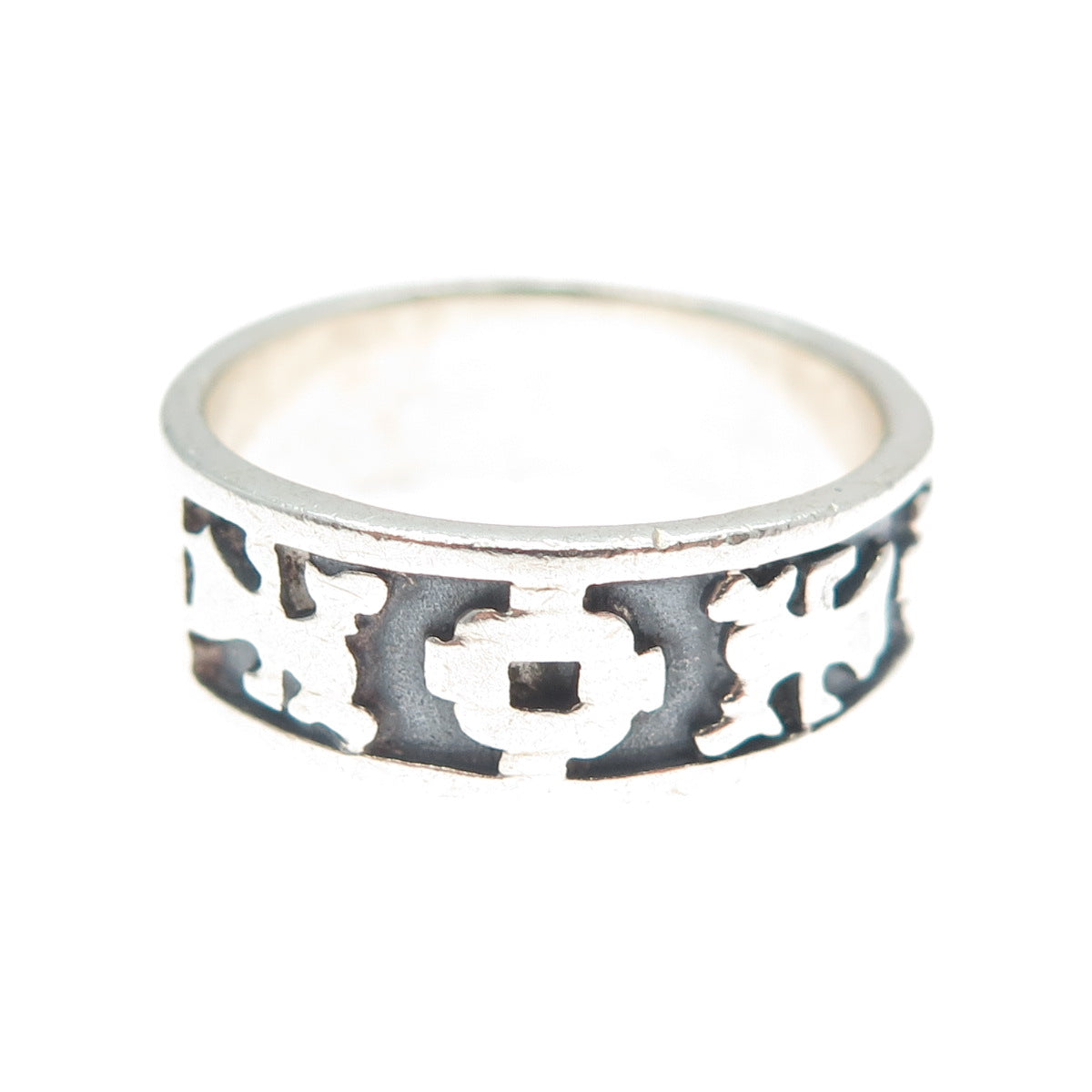 925 Sterling Silver Vintage Ethnic Oxidized Band Ring Size 10