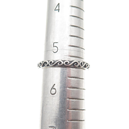 925 Sterling Silver Vintage Swirl Stackable Oxidized Band Ring Size 5.5