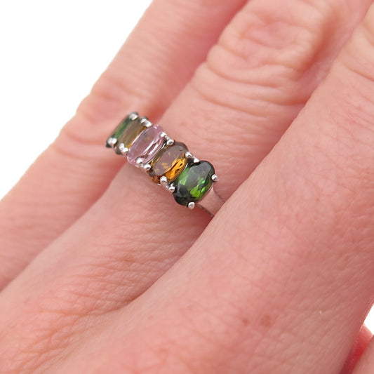 Chuck Clemency 925 Sterling Vintage Real Multi-Color Tourmaline Ring Size 6.25