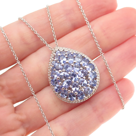 925 Sterling Silver Real Oval-Cut Tanzanite Cluster Cable Chain Necklace 18"