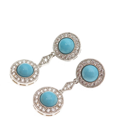 ESPO Joseph Esposito 925 Sterling Silver Real Turquoise & C Z Dangle Earrings