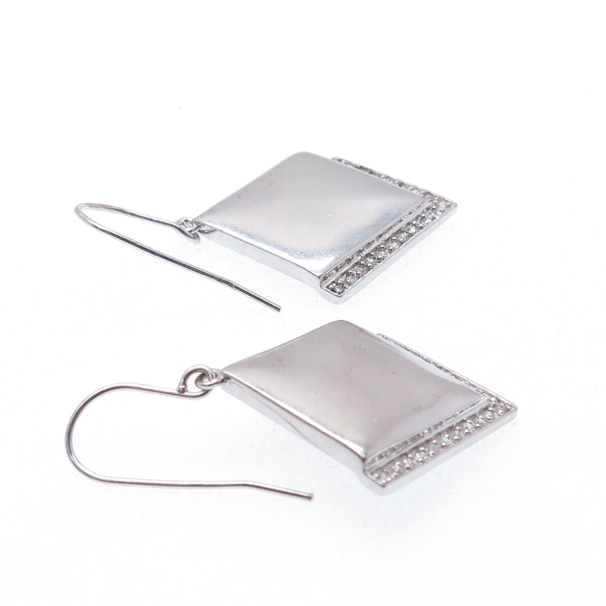 925 Sterling Silver Real Round-Cut Diamond Modernist Dangle Earrings