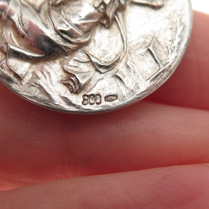 800 Silver Vintage Italy Pope Pius XII St. Christopher Medal Charm Pendant