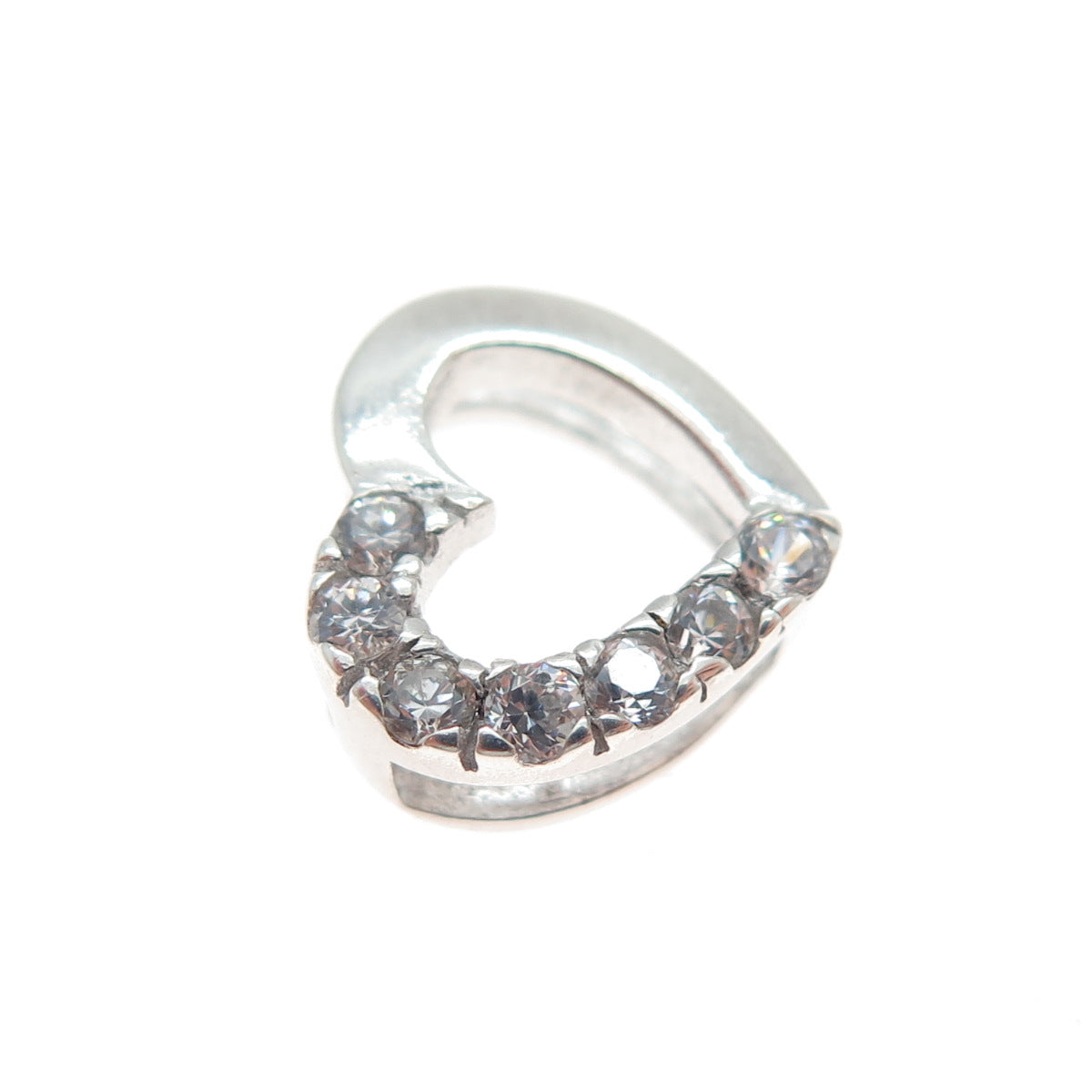 925 Sterling Silver Round-Cut C Z Heart Minimalist Slide Charm Pendant