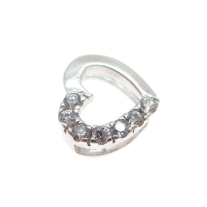 925 Sterling Silver Round-Cut C Z Heart Minimalist Slide Charm Pendant