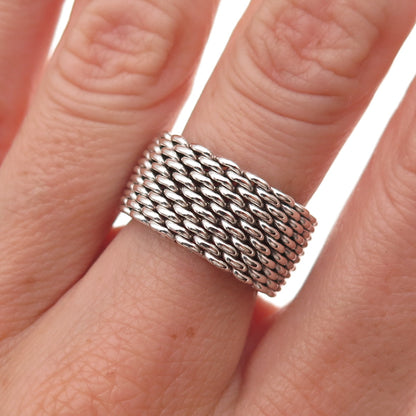 Tiffany & Co. 925 Sterling Silver Vintage Somerset Mesh Wide Band Ring Size 6.75