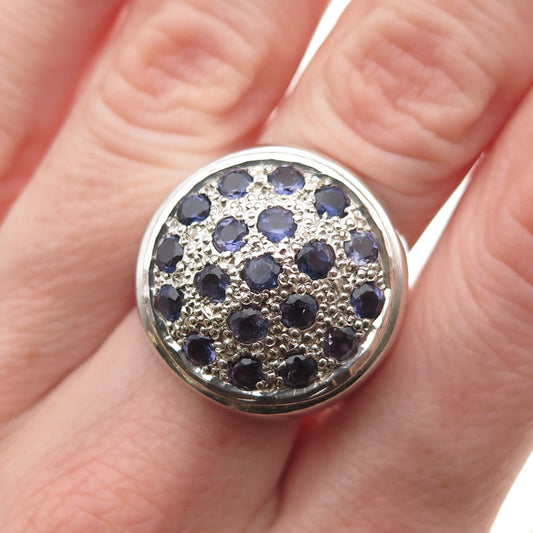 925 Sterling Silver Vintage Real Round-Cut Iolite Ring Size 7.75