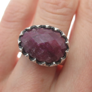 ART'S ELEGANCE 925 Sterling Silver Vintage Ruby Gem Crown Oxidized Ring Size 6.5