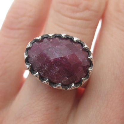 ART'S ELEGANCE 925 Sterling Silver Vintage Ruby Gem Crown Oxidized Ring Size 6.5