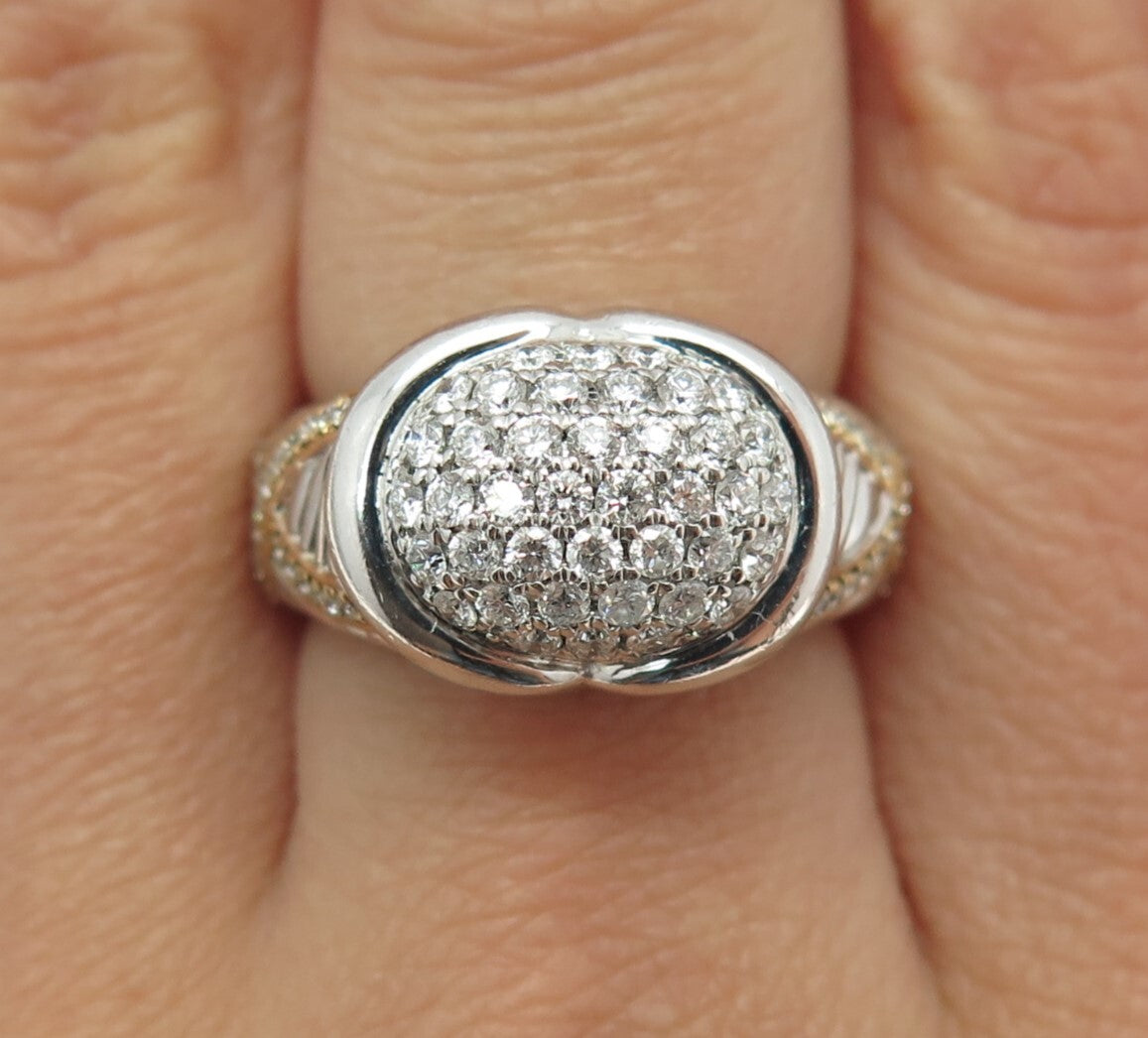 DANWAK 18K Gold 925 Sterling Silver 86 Round-Cut Diamond 0.97ct Ring Size 7.5