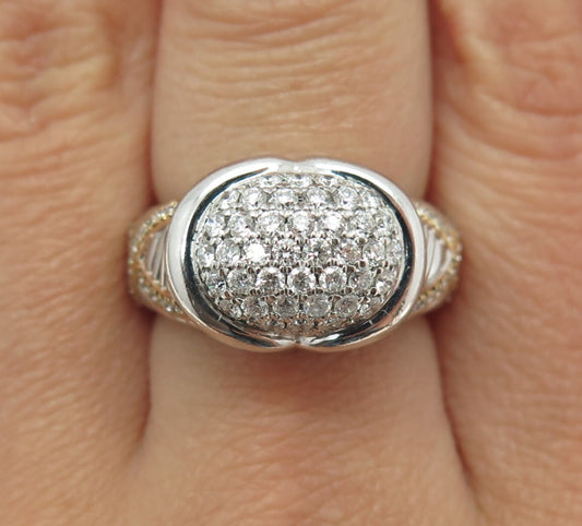 DANWAK 18K Gold 925 Sterling Silver 86 Round-Cut Diamond 0.97ct Ring Size 7.5