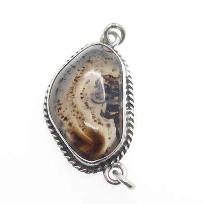 925 Sterling Silver Vintage Real Agate Centerpiece Pendant