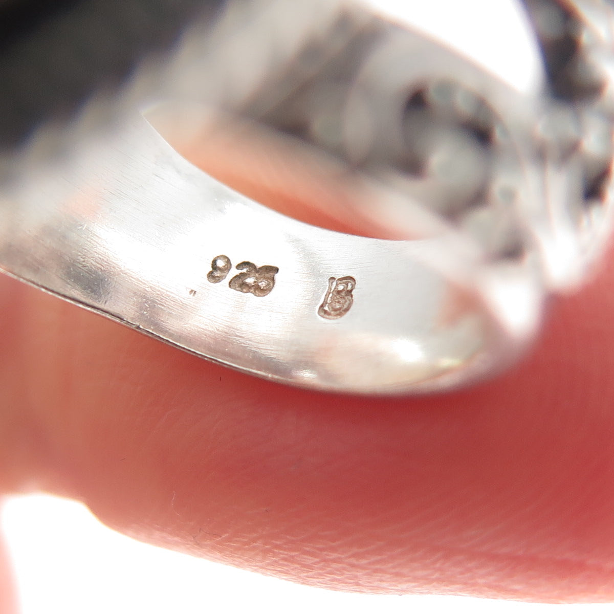 925 Sterling Silver Vintage Real Mother-of-Pearl Hearts Roped Ring Size 5.25
