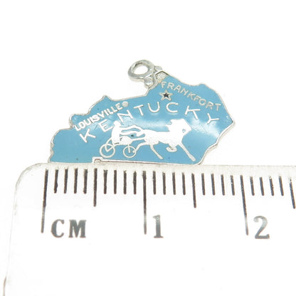 925 Sterling Silver Vintage Enamel "Kentucky" State Map Pendant