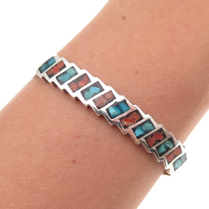 Jeanne Felix Tsinijinnie Navajo Old Pawn Sterling Turquoise Coral Bracelet 5.75"