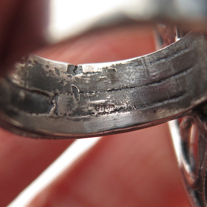 925 Sterling Silver Vintage Real Moss Agate Oxidized Statement Ring Size 5.75