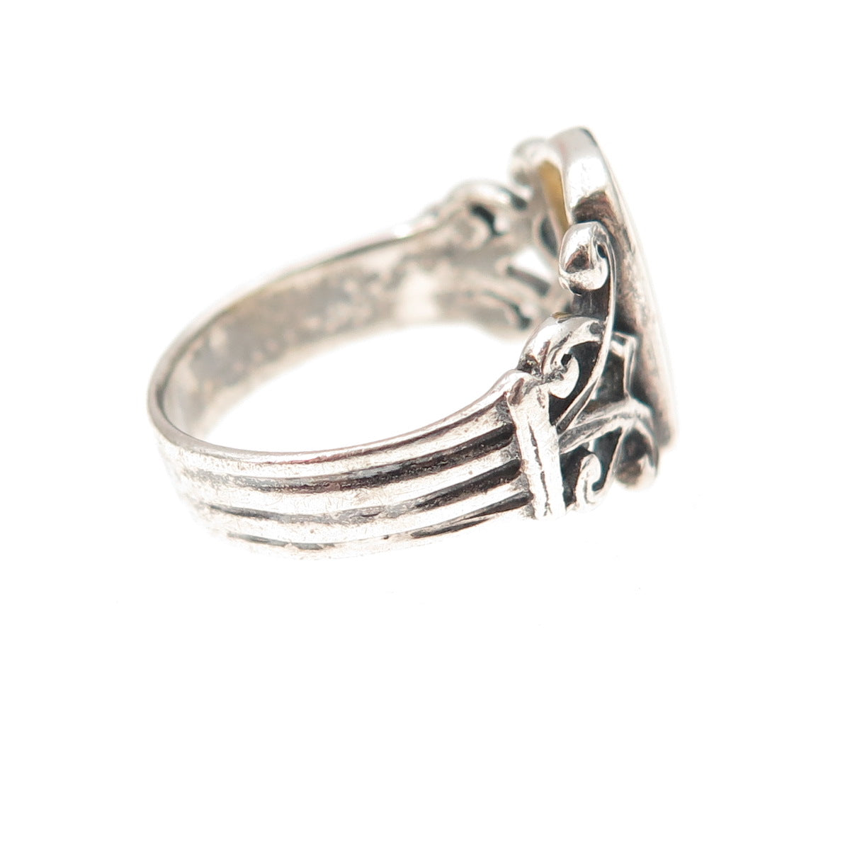 925 Sterling Silver Vintage Mexico Real MOP Heart Oxidized Ring Size 5